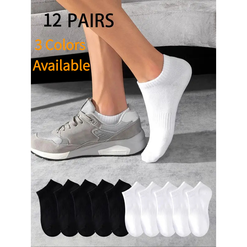 Badminton Fun - 12Pairs Unisex Sports No-Show Socks White